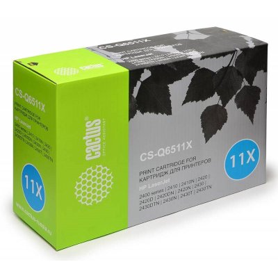 Картридж лазерный Cactus CS-Q6511X Q6511X черный (12000стр.) для HP LJ 2410/2420/2420DN/2430
