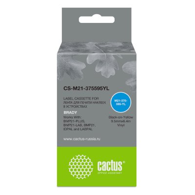 Картридж ленточный Cactus CS-M21-375595YL черный шрифт, желтый фон (9.5 мм, 6.4 м) для Brady BMP21-PLUS, BMP21-LAB