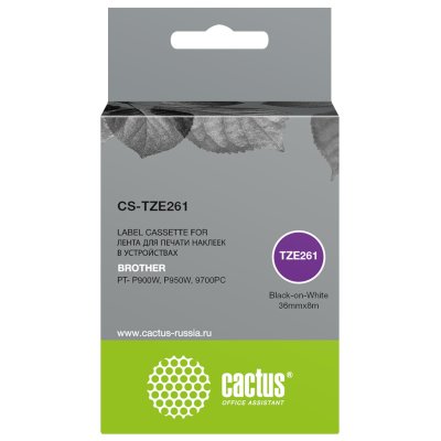 Картридж ленточный Cactus CS-TZE261 TZe-261 черный на белом 36x8 для Brother PT- P900W, P950W, 9700P