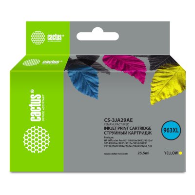 Картридж струйный Cactus CS-3JA29AE 963XL желтый (25.5мл) для HP OfficeJet Pro 9010/9010e/9012/9014/