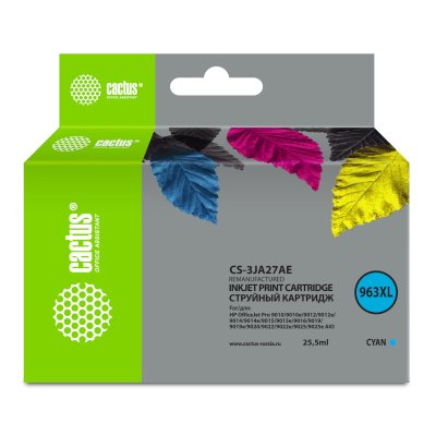 Картридж струйный Cactus CS-3JA27AE 963XL голуб.пигм. (25.8мл) для HP OfficeJet Pro 9010/9010e/9012/9014/9015/9016/9019 с чипом