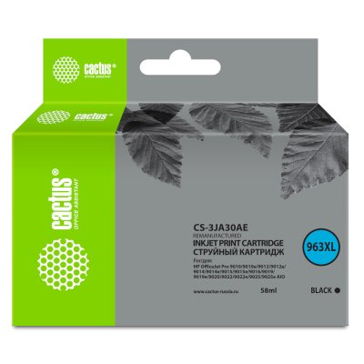 Картридж струйный Cactus CS-3JA30AE 963XL черный (58мл) для HP OfficeJet Pro 9010/9010e/9012/9014/90