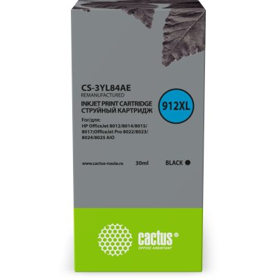 Картридж струйный Cactus CS-3YL84AE 912XL черный (30мл) для HP OfficeJet 8012/8014/8015/8017;OfficeJ