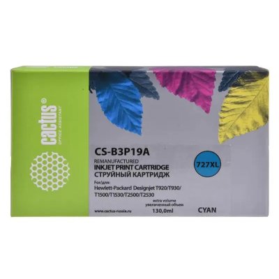 Картридж струйный Cactus CS-B3P19A №727 голубой (130мл) для HP DJ T920/T1500