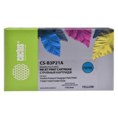 Картридж струйный Cactus CS-B3P21A №727 желтый (130мл) для HP DJ T920/T1500/T2530 с чипом