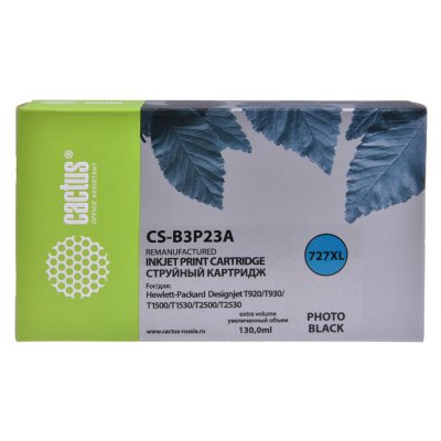 Картридж струйный Cactus CS-B3P23A №727 фото черный (130мл) для HP DJ T920/T1500 с чипом