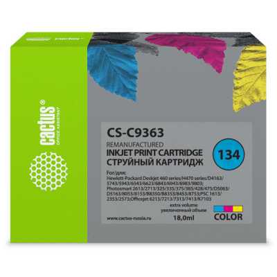 Картридж струйный Cactus CS-C9363 №134 голубой/пурпурный/желтый (18мл) для HP DJ 460series/5740/5743