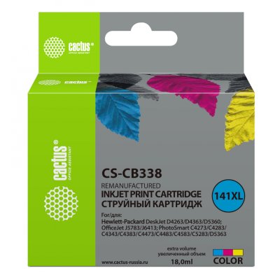 Картридж струйный Cactus CS-CB338 №141XL многоцветный (18мл) для HP DJ D4263/D4363/D5360/DJ J5783/J6413/PS C4273/C4283/C4343/C4383/C4473/C4483/C4583/C5283/D5363 с чипом