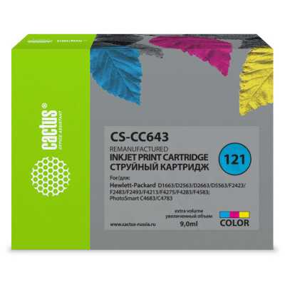 Картридж струйный Cactus CS-CC643 №121 многоцветный (9мл) для HP DJ D1663/D2563/D2663/D5563/F2423/F2