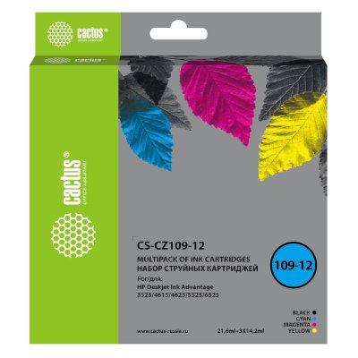 Картридж струйный Cactus CS-CZ109-12 черный/голубой/желтый/пурпурный набор (64.2мл) для HP DJ IA 352
