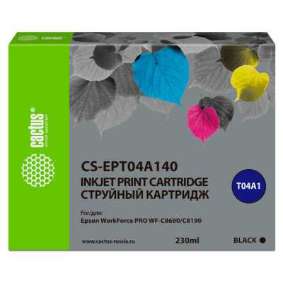 Картридж струйный Cactus CS-EPT04A140 T04A1 черный пигментный (230мл) для Epson WorkForce Pro WF-C8190, WF-C8690 с чипом