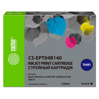 Картридж струйный Cactus CS-EPT04B140 T04B1 черный (120мл) для Epson WorkForce Pro WF-C8190, WF-C869