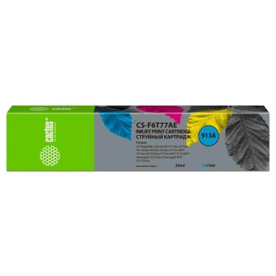 Картридж струйный Cactus CS-F6T77AE 913A голубой (55мл) для HP PW 352dw/377dw/Pro 477dw/452dw