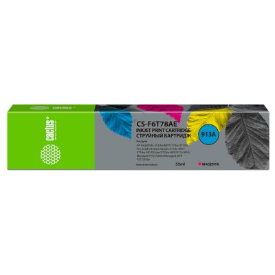 Картридж струйный Cactus CS-F6T78AE 913A пурпурный (55мл) для HP PW 352dw/377dw/Pro 477dw/452dw