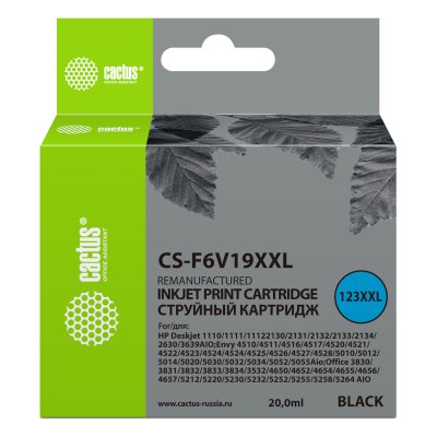 Картридж струйный Cactus CS-F6V19XXL №123XL CS-F6V19XXL 123 XXL черный (1000стр.) (20мл) для HP Desk