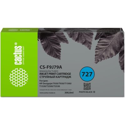 -/ Картридж струйный Cactus CS-F9J79A 727 фото черный (300мл) для HP DJ T920/T930/T1500/T1530/T2500/T25