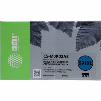 Картридж струйный Cactus CS-M0K02AE 991XL черный (465мл) для HP PageWide755dn;MFP774dn/779dn;Pro750d