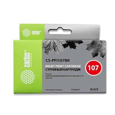 Картридж струйный Cactus CS-PFI107BK PFI-107 BK черный (130мл) для Canon IP iPF670/iPF680/iPF685/iPF
