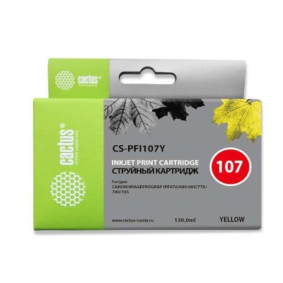 Картридж струйный Cactus CS-PFI107Y PFI-107 Y желтый (130мл) для Canon IP iPF670/iPF680/iPF685/iPF77
