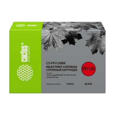 Картридж струйный Cactus CS-PFI120BK PFI-120BK черный (130мл) для Canon imagePROGRAF TM-200/TM-205/T