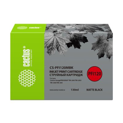 Картридж струйный Cactus CS-PFI120MBK PFI-120MBK черный матовый (130мл) для Canon imagePROGRAF TM-20