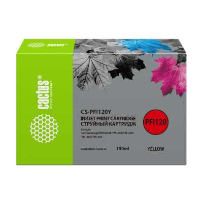 Картридж струйный Cactus CS-PFI120Y PFI-120Y желтый (130мл) для Canon imagePROGRAF TM-200/TM-205/TM-