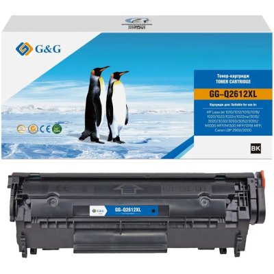 Картридж G&G, аналог HP Q2612A (увеличенной емкости) черный 6k