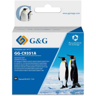 Картридж струйный G&G GG-C9351A № 21 черный (17мл) для HP DJ 3920/3940/D1360/D1460/D1470/D1560/D2330