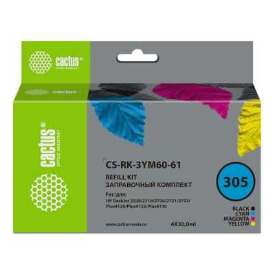 Заправочный набор Cactus CS-RK-3YM60-61 многоцветный 4x30мл для HP DeskJet 2710/2120/2721/2722