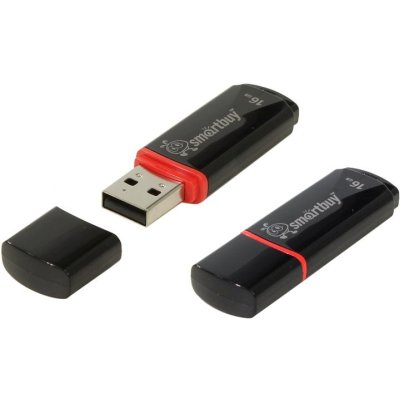 Флешка USB Smartbuy Crown black (SB16GbCRW-K), 16Gb, USB 2.0, R/W 25/15, черный/красный
