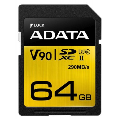 Флеш карта SD 64Gb ADATA Premier ONE SDXC Class 10 UHS-II U3 V90 290MB/s
