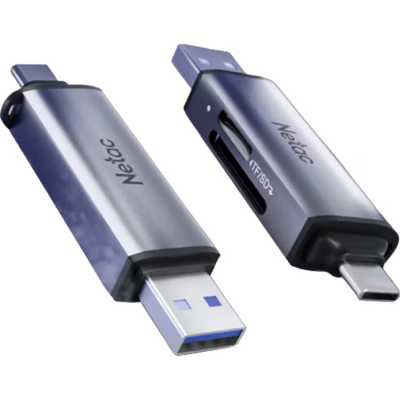 Карт-ридер Netac WK13/серый/SD/SDHC/SDXC/microSD/microSDHC/microSDXC/USB-A/USB Type-C/пластик