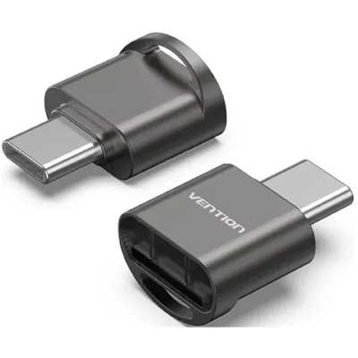 Кард-ридер Vention CLMH0/серый/OTG USB 2.0 CM/MicroSD/USB Type-C/металл