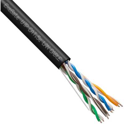 Кабель ExeGate Special UTP4-C5e-CCA-S24-OUT-PE-BK-305 UTP 4 пары кат.5e CCA, 0.48мм (24AWG), внешн., без троса, 305м, черн., PE