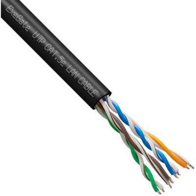 Кабель ExeGate UTP4-C5e-CCA-S25-OUT-PE-BK-305 UTP 4 пары кат.5e CCA, 0.45мм (25AWG), внешн., без троса, 305м, черн., PE