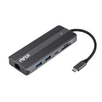 USB-концентратор HIPER HP-DS11-01, USB Type-C, USB Type-C/HDMI/USB-A/microSD/SD/DisplayPort/3.5мм/RJ45, USB