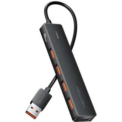Концентратор Vention USB 3.2 Gen 2 на 4 порта Черный - 0.15м.