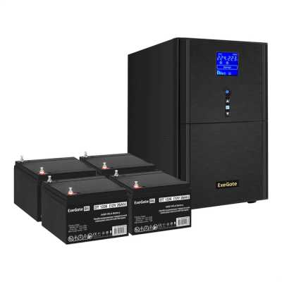 Комплект Источник бесперебойного питания EX295990RUS + батарея 26Aч EX282970RUS 4шт (инвертор, синус, для котла) ExeGate SineTower SZ-3000.LCD.AVR.3SH.1C13.RJ.USB <3000VA/2400W, чистый синусоида, LCD дисплей, AVR, 3*Schuko+1*C13, RJ45/11, USB, линейно-инт