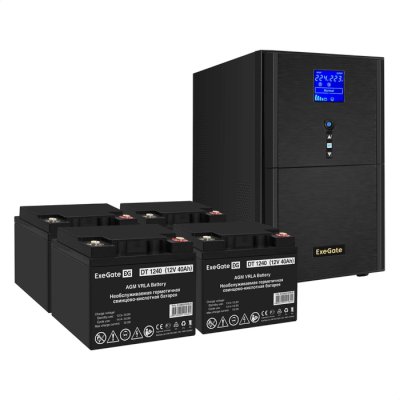 Комплект Источник бесперебойного питания EX295990RUS + батарея 40Aч EX282976RUS 4шт (инвертор, синус, для котла) ExeGate SineTower SZ-3000.LCD.AVR.3SH.1C13.RJ.USB <3000VA/2400W, чистый синусоида, LCD дисплей, AVR, 3хSchuko+1хC13, RJ45/11, USB, линейно-инт