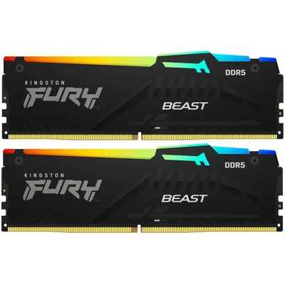 Оперативная память Kingston Fury Beast, DDR5, 16GB (2x8GB), 6000MHz, CL30, DIMM, с радиаторами, RGB, черный