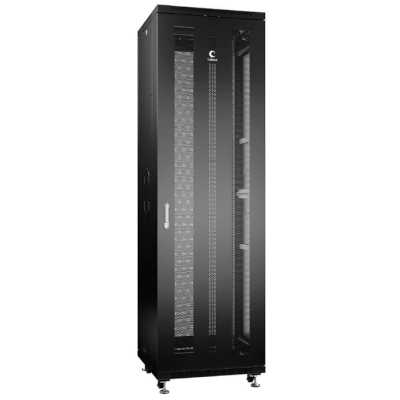 Шкаф серверный напольный Cabeus, IP20, 42U, 2055х600х800 мм (ВхШхГ), дверь: перфорация, боковая панель: сплошная, разборный, цвет: чёрный