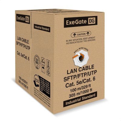 Кабель ExeGate FUTP4-C6-CCA-S23-IN-LSZH-OR-305 FTP 4 пары кат.6 CCA, 0.57мм (23AWG), экран, 305м, оранжевый, LSZH