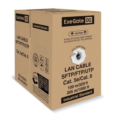 Кабель ExeGate Special UTP4-C5e-CU-S24-IN-PVC-GY-305-FLUKE UTP 4 пары кат.5e медь, 0.48мм (24AWG), FLUKE® test pass, 305м, серый, PVC
