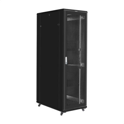 Шкаф телекоммуникационный 19" напольный 42U ExeGate EC-FS-42U.600.1000.V.V.BLACK (19”, 42U, 600x1000x2054mm (ШхГхВ), передняя и задняя двери перфорированные, съемные боковые панели, пыле- и влагозащита IP20, встроенный вентиляционный модуль, 1 полка в ком
