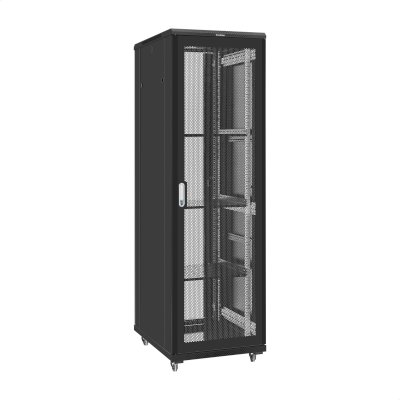 Шкаф телекоммуникационный 19" напольный 42U ExeGate EC-FS-42U.600.800.V.V.BLACK (19”, 42U, 600x800x2054mm (ШхГхВ), передняя и задняя двери перфорированные, съемные боковые панели, пыле- и влагозащита IP20, встроенный вентиляционный модуль, 1 полка в компл