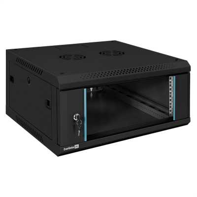 Шкаф телекоммуникационный 19" настенный 4U ExeGate EC-WM-4U.600.G.BLACK (19”, 4U, 600x600x280mm (ШхГхВ), передняя дверь закаленное стекло, съемные боковые панели, пыле- и влагозащита IP23, черный RAL 9004)