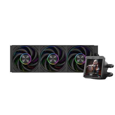 Система жидкостного охлаждения PCCooler DT360 ARGb Display BK (300W, 360мм, LED temp., черный, ARGb/Fans: 3x120мм, 83.83CFM, 3000RPM/Pump height 62мм, 15dBA, 2600RPM, Rad thickness 27мм/S: 1851, 1700, 1200, 115X, AM5, AM4)