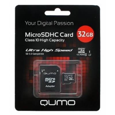 Флеш карта QUMO QM32GMICSDHC10U1 32Gb MicroSDHC Class 10 UHS-I, SD adapter