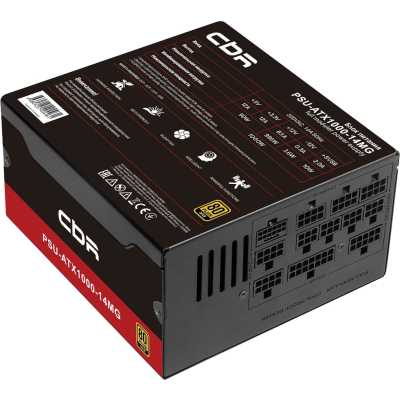 Блок питания CBR ATX 1000W 80+ Gold, Full Modular, DC-DC, APFC, 24pin, 1*PCIE5.1(12+4pin), 2*8-pin(4+4P), 3*6+2pin, 3*SATA, 5*IDE, 14cm fan, 1.5м кабель питания, черный [PSU-ATX1000-14MG] BOX