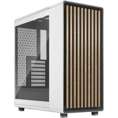 Компьютерный корпус без блока питания Case Fractal Design North TG Clear Tint, Midi-Tower, 2x140мм, 2xUSB-A 3.2 + 1xUSB 3.2 Type-C ATX, mATX, mITX Wood panel, Chalk белый